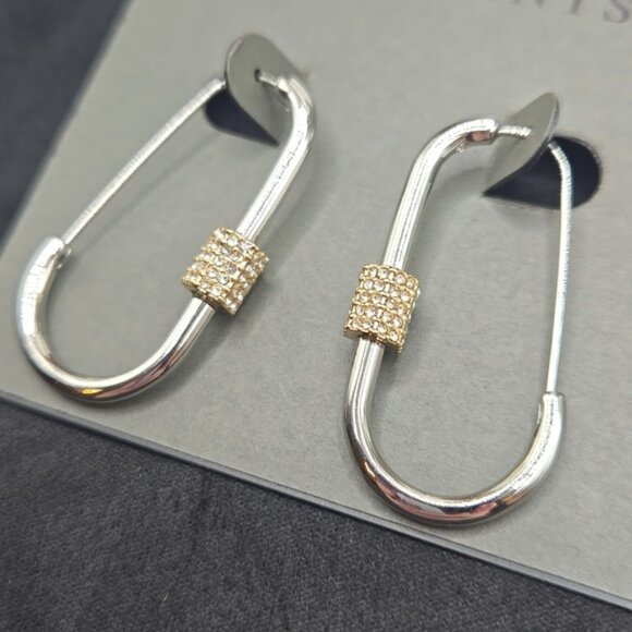 AllSaints Two-Tone Pave Carabiner Earrings - Picture 4 of 4